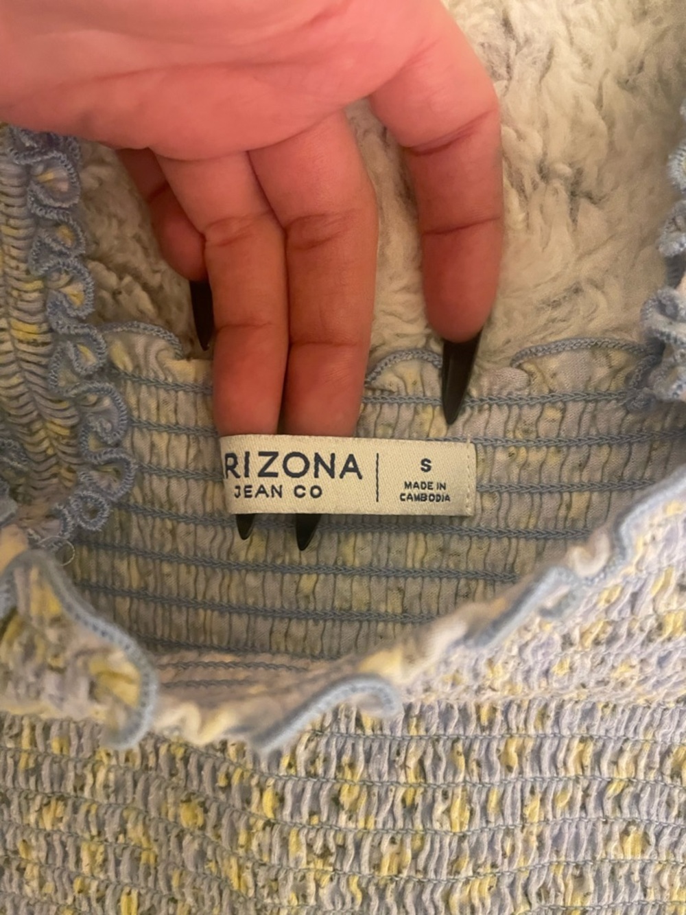 Arizona Jean Company Light Blue Smocked Tank with Yellow Floral Detail Cotton - Picture 6 of 13